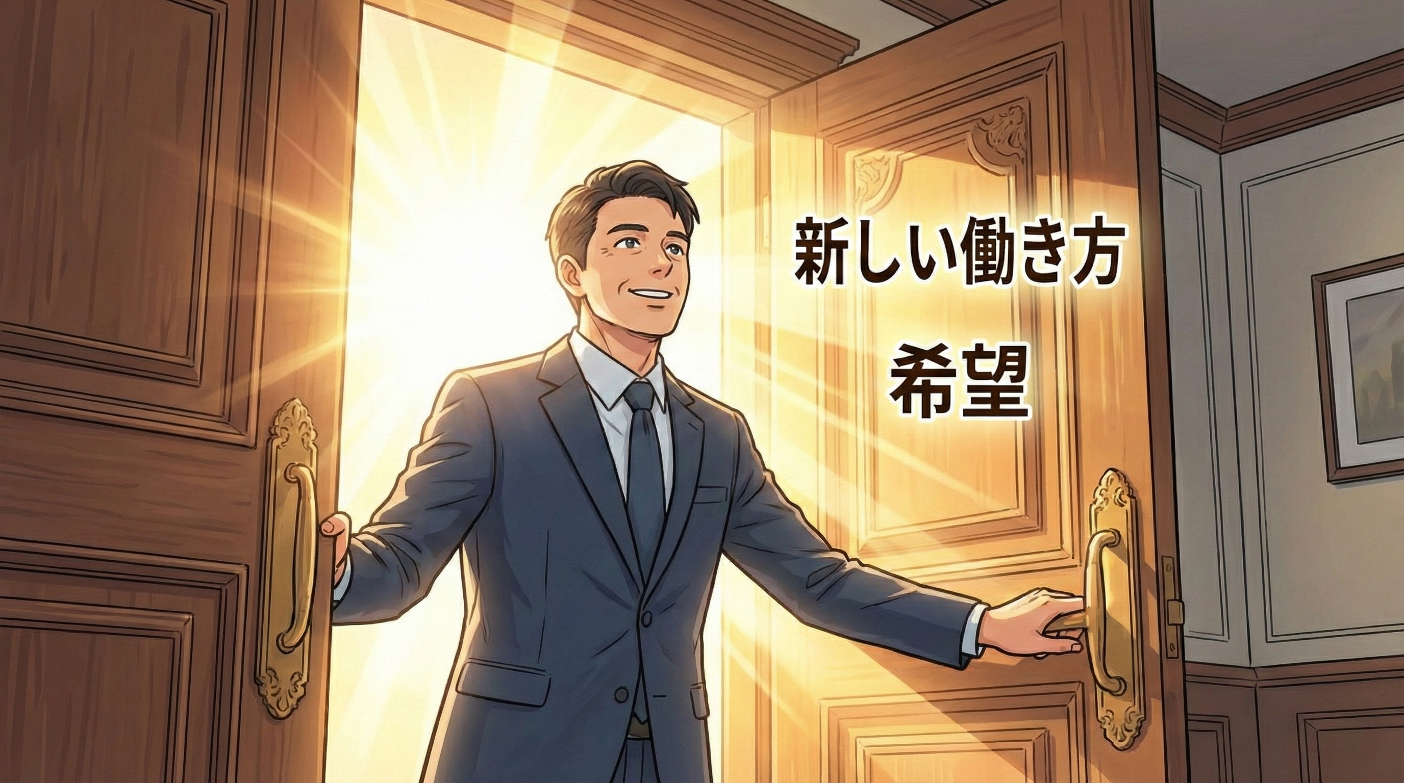 新しい働き方への扉を開ける経営者のイメージ
