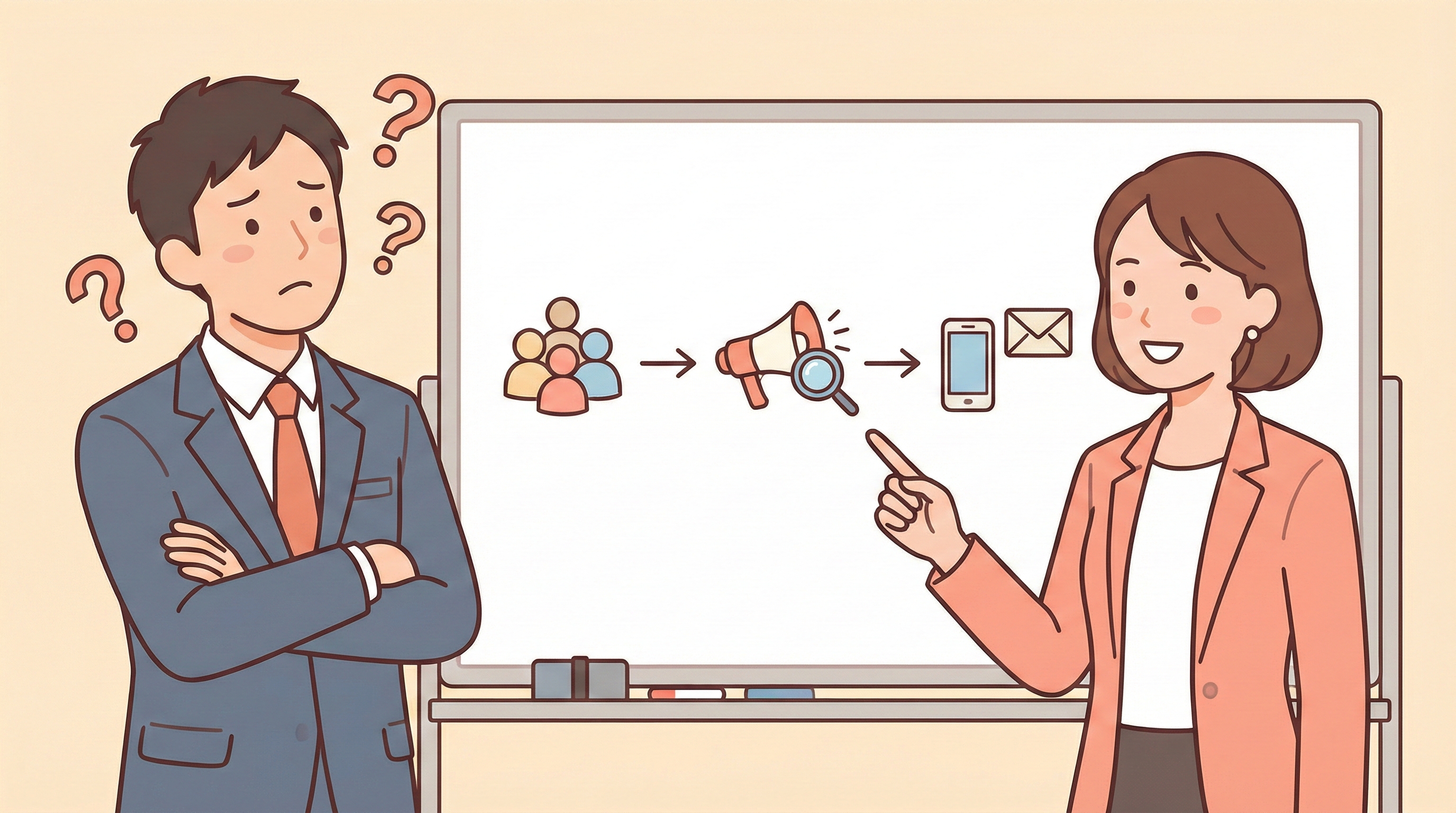 広告の始め方を丁寧に説明するスタッフ