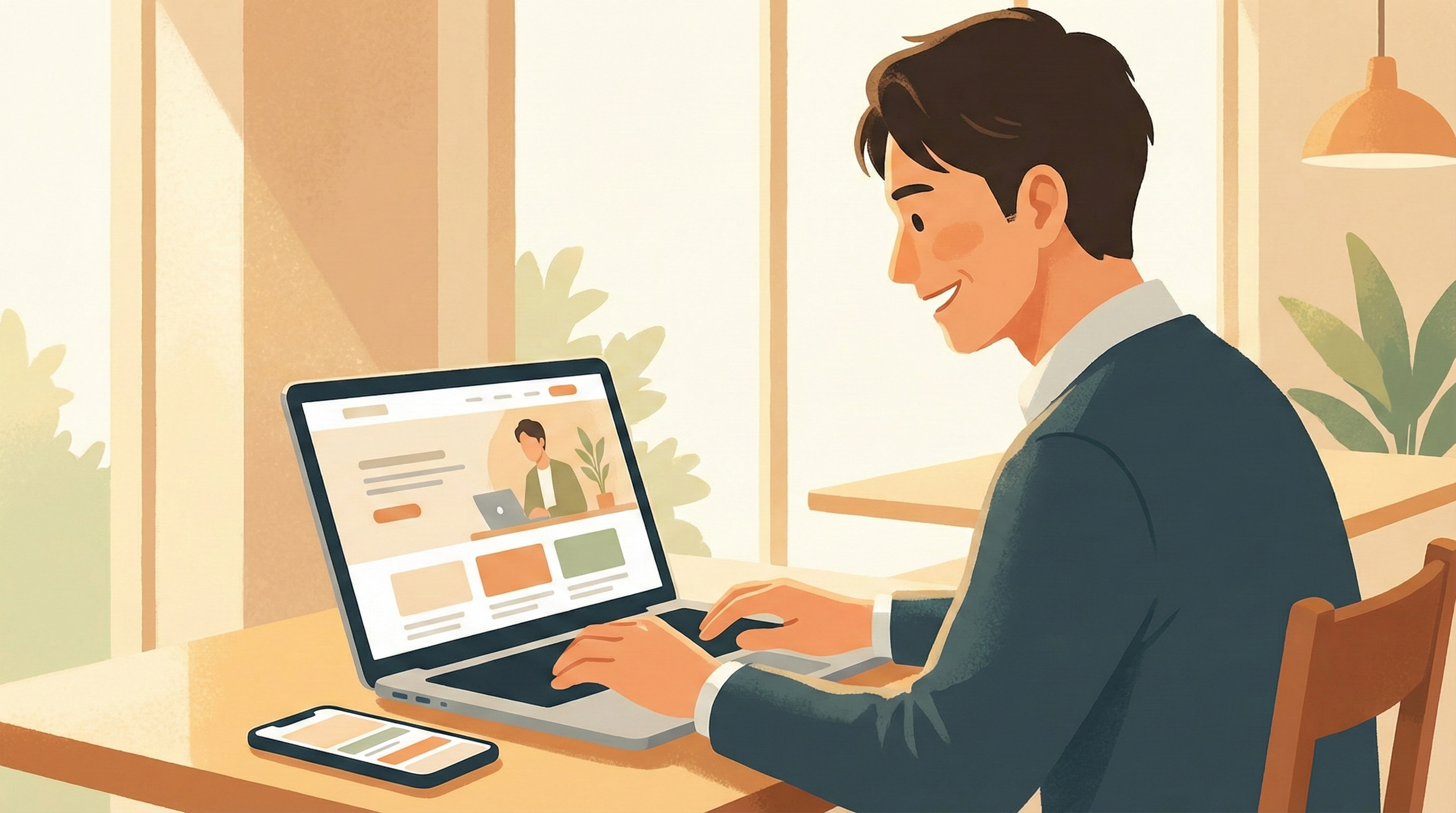 自社サイトからの問い合わせに喜ぶ経営者