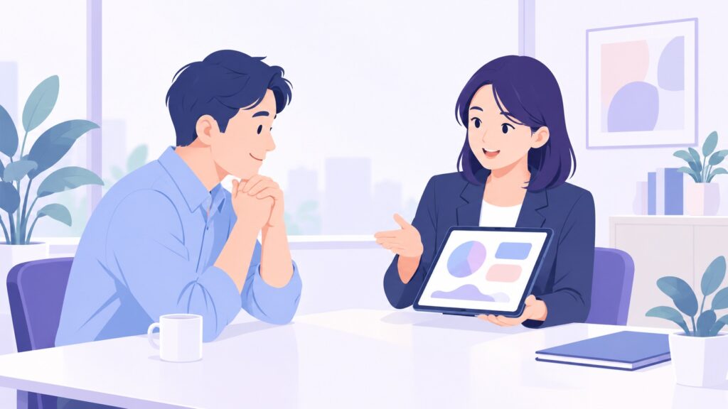 顧問の先生が経営者にAIについて説明する場面