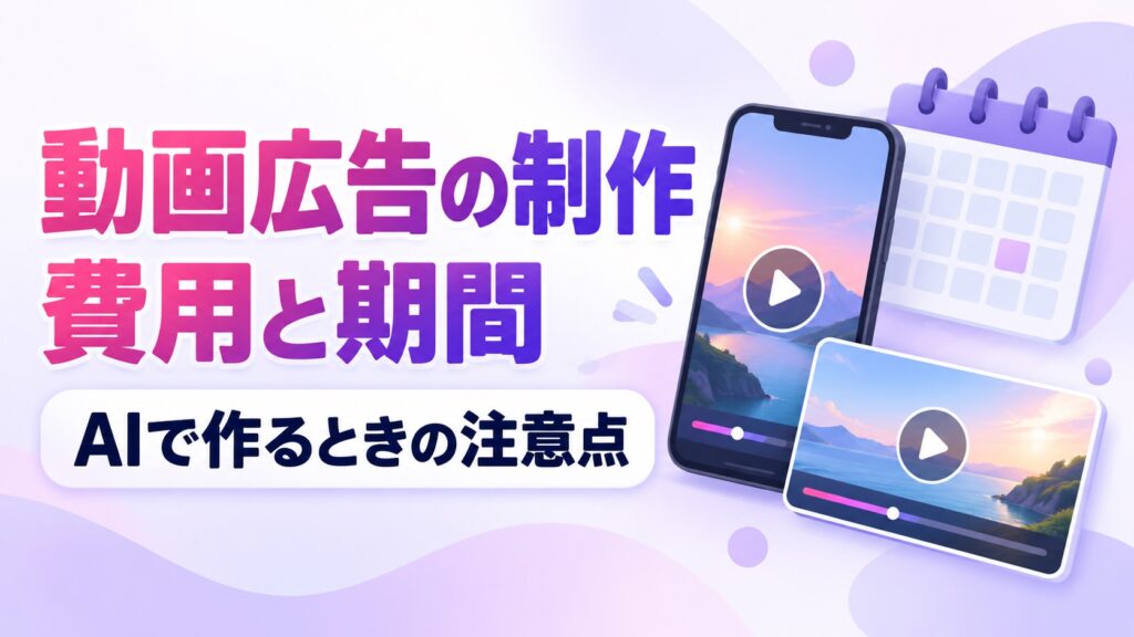 動画広告の制作費用と期間、AIで作るときの注意点を解説する記事のアイキャッチ